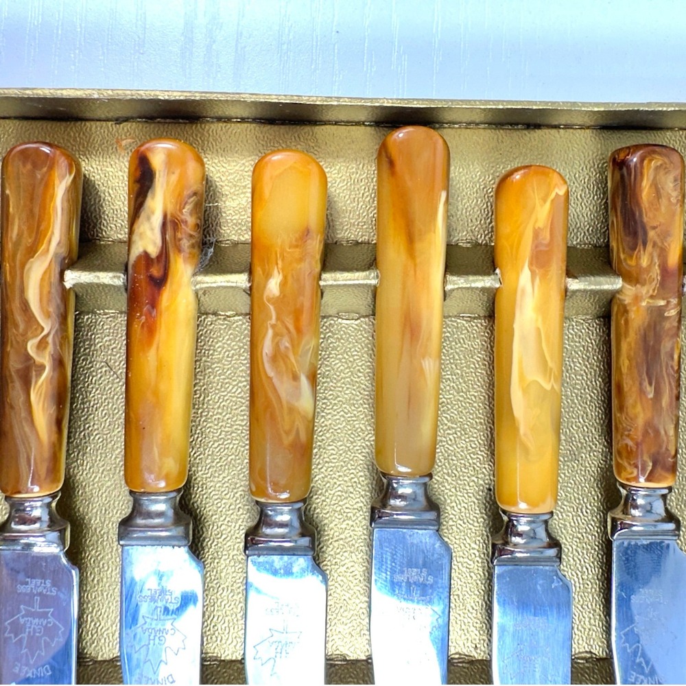 Mid Century Dinkee Knives Set 6 G.H. Canada Stainless Steel Spreaders in Box - Picture 4 of 10